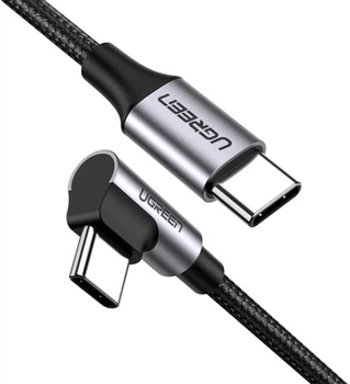 Кабель Ugreen US255 USB Type-C to Angled USB Type-C 60W Round Cable Aluminum Shell Nickel Plating 3A 2 м Black/Gray (50125)