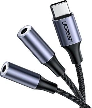 Kabel Ugreen AV144 USB Type-C Male to 3.5 mm 2 Female Audio Cable 25 cm Silver (6957303837328)