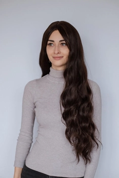 Коричневый длинный парик волнистые волосы с челкой