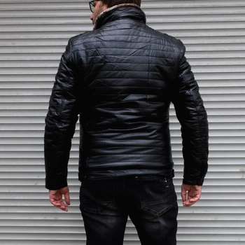 Куртка из искусственной кожи FUDIAO чёрная БАТАЛ 2090