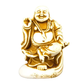 Статуэтка Нэцкэ Netsuke Хотэй танцующий на мешке Гипс 7x4.5x3.8 см Бежевый (00673)