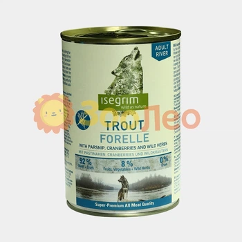 Консервированный корм для собак isegrim adult river форель с пастернаком, клюквой и дикими травами 400г