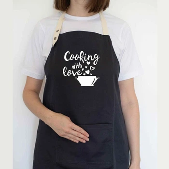 Фартук для кухни с надписью "Cooking with love" черный