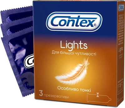 Презервативи латексні з силіконовою змазкою Contex Lights (особливо тонкі) 3 шт (5060040300114)