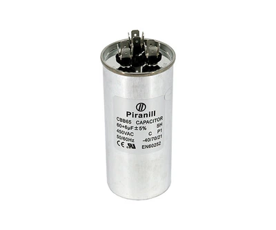 Конденсатор пуско-рабочий CBB65 60+6 мкФ 450В (60+6 uF 450V) в металле (Piranil)