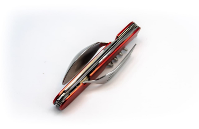 Туристичний складаний ніж з нержавіючої сталі 6 в 1 ложка, вилка, ніж, штопор, шило, SENIK червоний (EL-65995-Z)