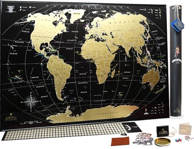 Подарок путешественнику черная стираемая скретч карта мира Mymap Black edition ENG 88х63см