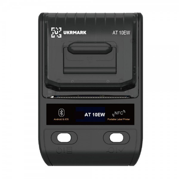 Портативный термопринтер чеков, этикеток, QR и штрих-кодов Ukrmark AT 10EW / USB 2.0 + Bluetooth. Печать на рулонах термобумаги / этикеток: 15-58 мм.