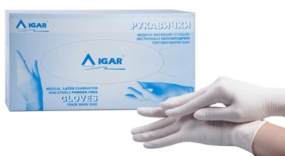 Рукавички медичні латексні нестерильні оглядові неопудрені IGAR (білі) 100шт XL