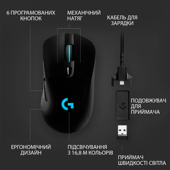 Мышь Logitech G703 Hero 16K Lightspeed Gaming Mouse Wireless/USB Black (910-005640)
