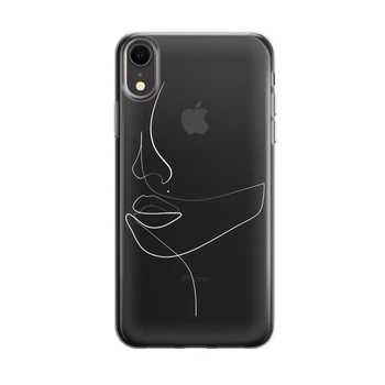 Чехол iPhone Xr силиконовый с минималистичным рисунком линий лица - Gisolo