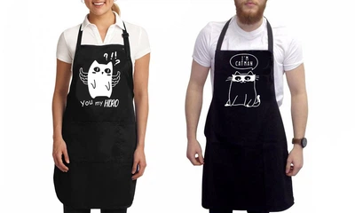 Парные фартуки с принтом "I'm catman. You my hero"