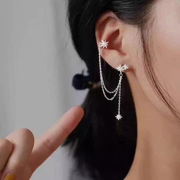Серьги каффы Звезды MK1121 серебряного цвета