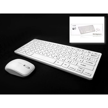 Беспроводная клавиатура и оптическая мышь комплект KeyBoard K-03 Mini Белая для компьютера с низкопрофильными клавишами USB адаптер (48780)