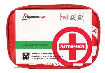 Аптечка медична для підприємства "Mini" згідно ТУ Poputchik футляр м'який червоний 19 х 8 х 14 см