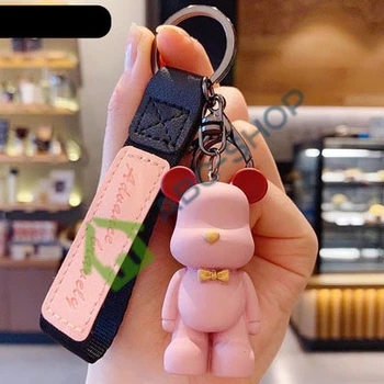 Чорний брелок (ключниця) ведмедик Bearbrick рожевий мультфільму Popobe (337903)