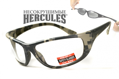 Баллистические очки Global Vision Hercules-6 digital camo clear прозрачные в камуфлированной оправе