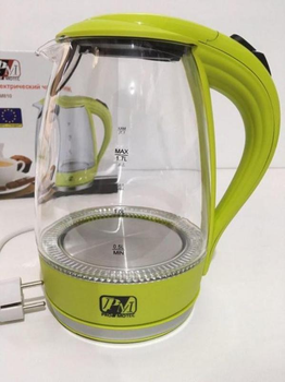 Скляний електрочайник Promotec PM-810. Зелений
