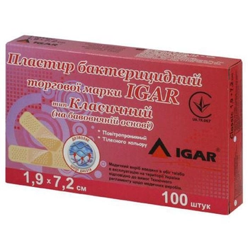 Пластырь бактерицидный IGAR Классический (на хлопковой основе) 1,9 x 7,2 см 100 шт.
