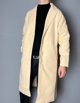 Мужское классическое пальто легкое весеннее Mod-Room светлое бежевое