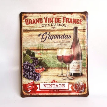 Металлическая табличка "Grand Vin De France" для декора дома, декор стен, декор комнаты, винтаж, кафе