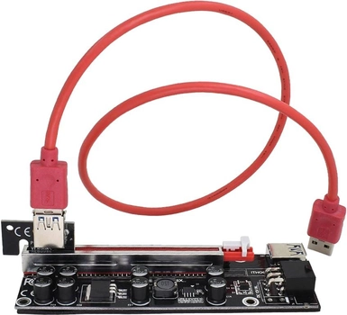 Райзер Dynamode Riser Ver. 009S Plus, 6 Pin to SATA, PCI-E 1х to 16x, USB3.0 кабель 60 см Черный (RX-riser 009S Plus)