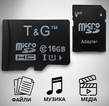 Карта памяти Touch&Go Чёрная на 16 Гб c адаптером Чёрная для компьютера или ноутбука телефона микрофона - Флэш-память