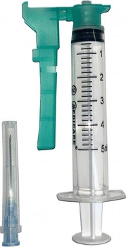 Шприц инъекционный одноразового использования безопасный Medicare 5 мл, с иглой 0,6х25 мм Луер локк