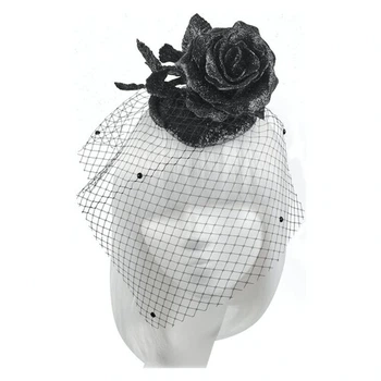 Вуалетка Чёрная роза с вуалью SETA Decor 19-1035BLK