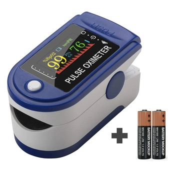 Электронный пульсоксиметр на палец JETIX Pulse Oximeter Blue + батарейки в комплекте (Гарантия 12 месяцев)
