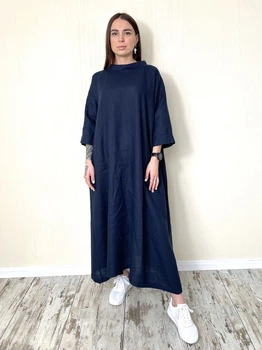 Льняна простора сукня темно-синя XS - linen island (132796)