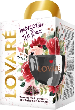 Подарунковий набір чаю Lovare в пірамідках Impression tea box з фірмовою чашкою (4820198877231)
