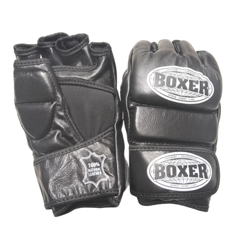 Перчатки для смешанных видов единоборств ММА BOXER кожа черные М