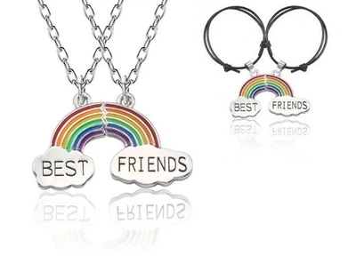 Комплект парные кулоны и браслеты для друзей Радуга - best friends BF 45 см