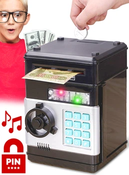 Копилка сейф электронная Saving Box Черно-серая детская с кодовым замком и музыкой игрушка для детей