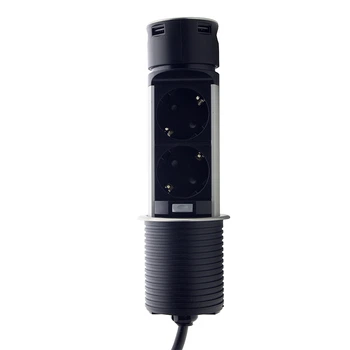 Мебельная розетка вертикальная 2х16А, 2хUSB 2.4А, серебристый металлик EH-AR-306 Electro House