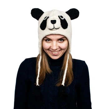 Шапка с ушками Animals Панда Panda Kathmandu Ручная работа 100% шерсть яка Оne size Белый Черный (22951)
