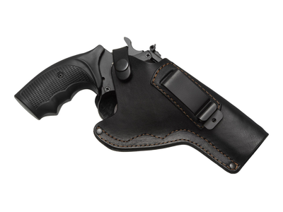 Кобура для Револьвера 4 поясная скрытого внутрибрючного ношения с клипсой не формованная кожаная чёрная MS