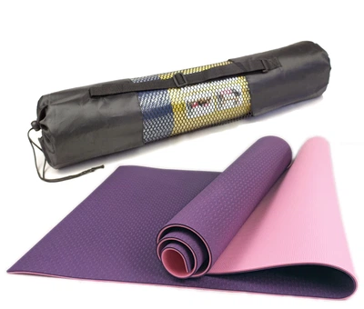 Коврик для йоги и фитнеса FitMagic TPE+TC 183/61см/6мм двухслойный фиолетовый-розовый