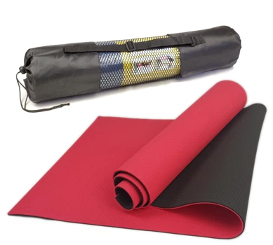 Коврик для йоги и фитнеса FitMagic TPE+TC 183/61см/6мм двухслойный красный-черный