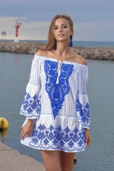Коротка туніка з відкритими плечима Fresh Cotton 1369 F-1c 48(XL) Білий-Блакитний