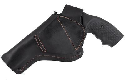 Кобура поясная скрытого внутрибрючного ношения для Револьвера 4 с клипсой формованная кожаная чёрная MS