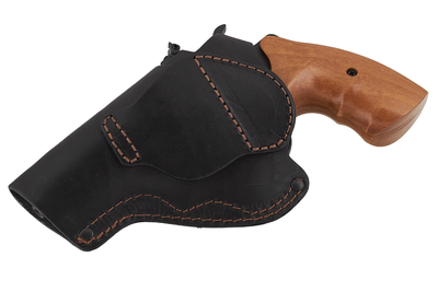 Кобура Револьвер 3 поясная скрытого внутрибрючного ношения не формованная с клипсой кожа чёрная MS