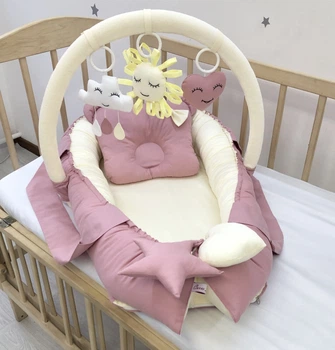 Кокон гнездышко для новорожденных Carus Textile однотон 70*35 пыльная роза-кремовый