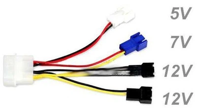 Переходник питания для кулера MOLEX (молекс) -> 4шт 5в + 7в + 2х 12в 2 pin hub CASE FAN (580874750) Разноцветный