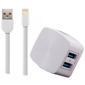 Мережевий зарядний пристрій Remax RP-U215i 2.4A 2 USB плюс кабель Lightning 220V EU білий