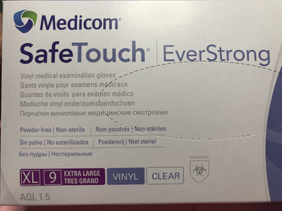 Виниловые медицинские перчатки размер XL Medicom SafeTouch EverStrong 100шт