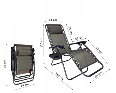 Складное Кресло Шезлонг для Дачи до 120 кг Лежак Раскладной шезлонг Zero Gravity XXL Черный