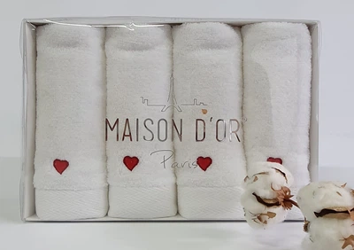 Полотенца Maison D'or 4шт Micro Love Set White - Red