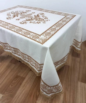Скатерть Maison Royale Лен с кружевом 160x300 Jumbo Cream-Cappucino